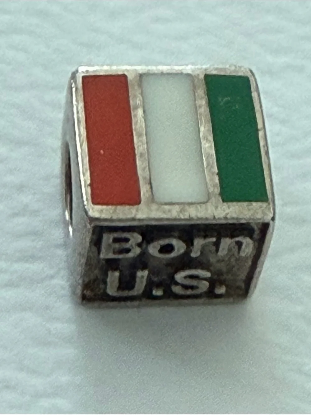 BORN USA United States Flag 100% IRISH Silver Tone Bead Charm NOT PANDORA